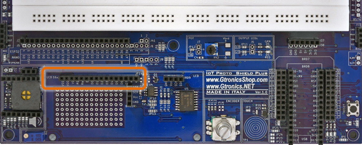 LCD 16x2 header of the IoT Proto Shield Plus