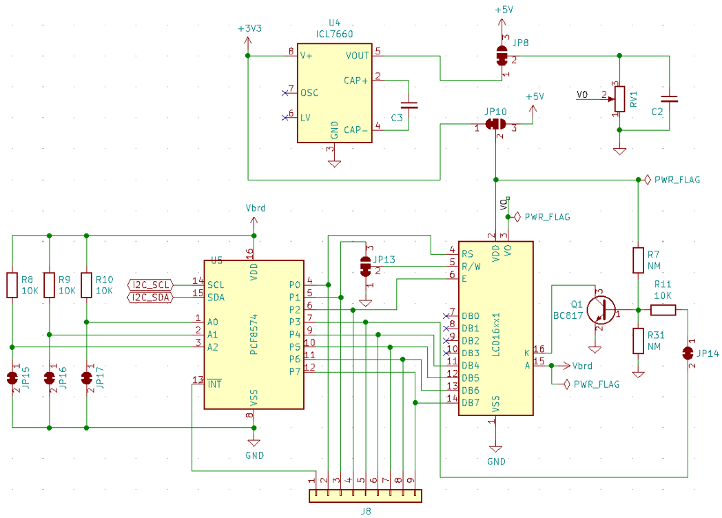 Schematic of the IoT Proto Shield Plus LCD 16x2 section