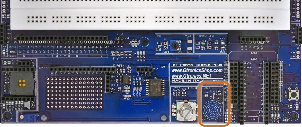 TOUCH section of the IoT Proto Shield Plus