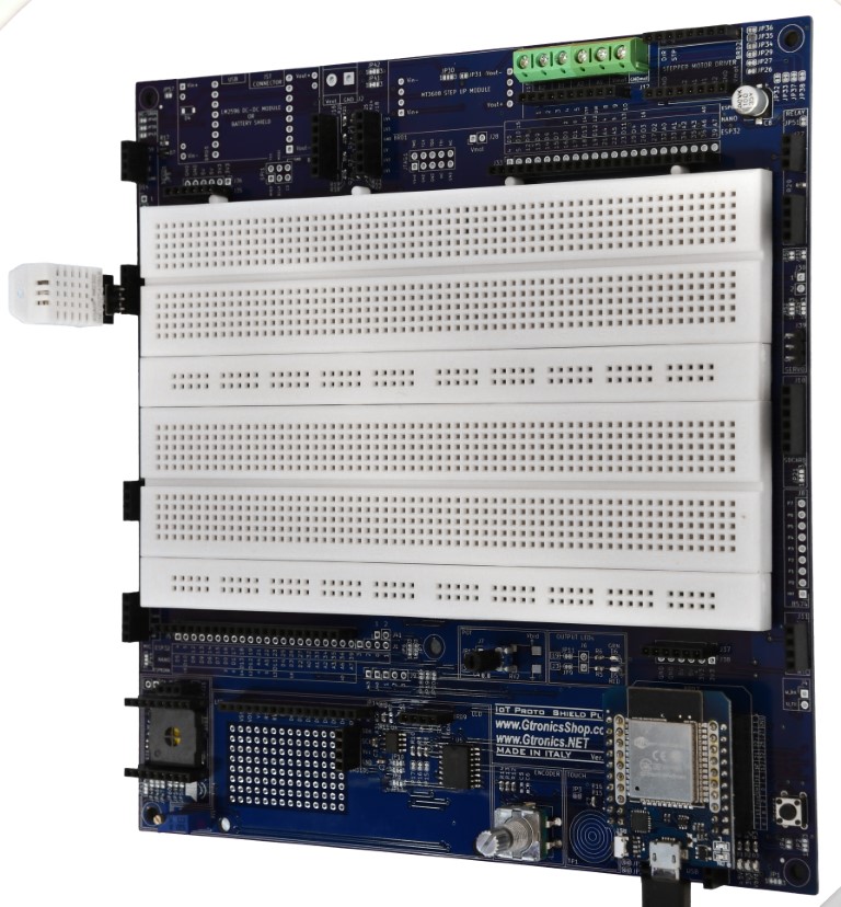 The DH22 sensor module plugged into the IoT Proto Shield Plus 