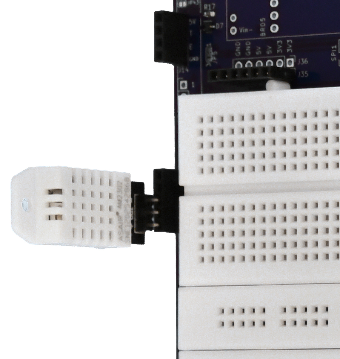 The DH22 sensor module plugged into the IoT Proto Shield Plus