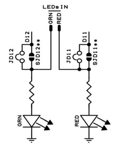 Proto Shield Plus RED and GRN LEDs schematics