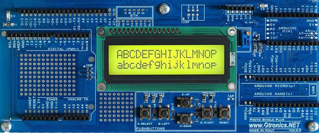 The Proto Shield Plus with 1602 LCD display module