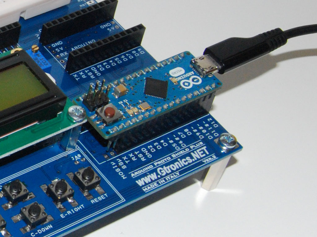 Close up of the Proto Shield Plus with the Arduino NANO 