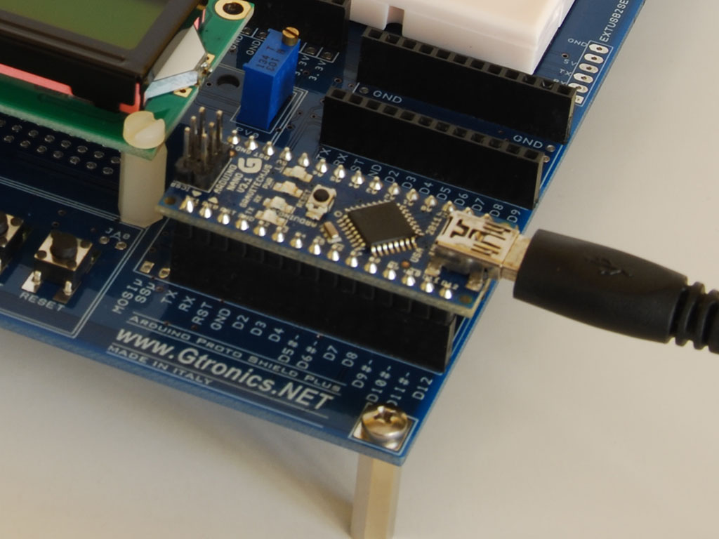Close up of the Proto Shield Plus with the Arduino NANO 