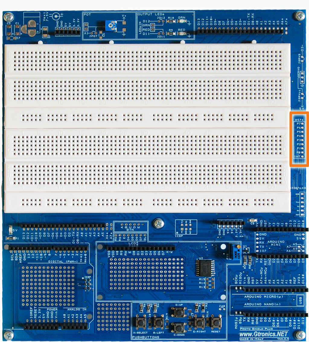 The PCF8574 I2C I/O expander of the Proto Shield Plus